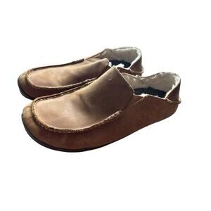 OluKai Men's Toffee Moloa Leather Slippers Size 11